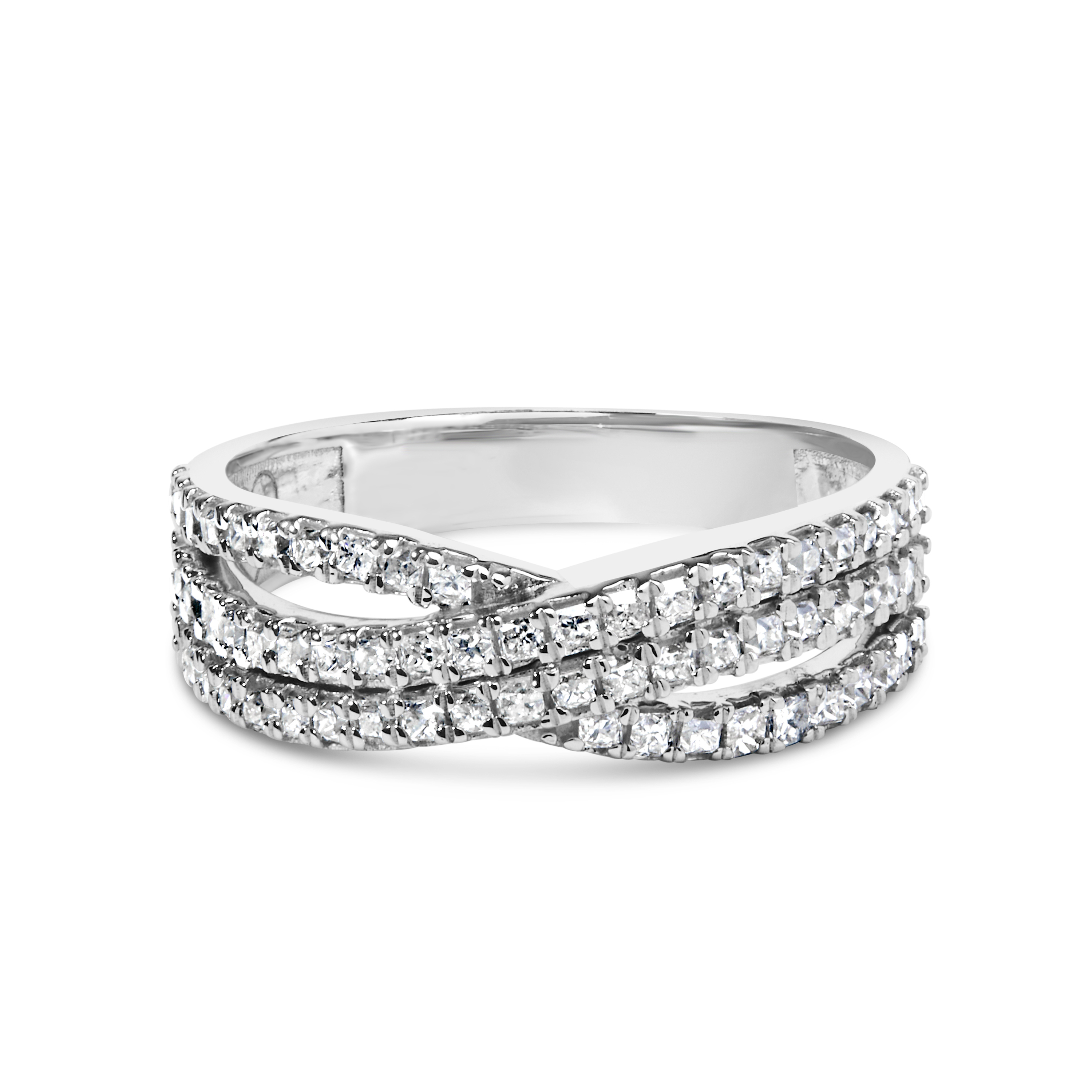 10k White Gold 3/4 Cttw Princess Natural Diamond Split Shank And Weave Band